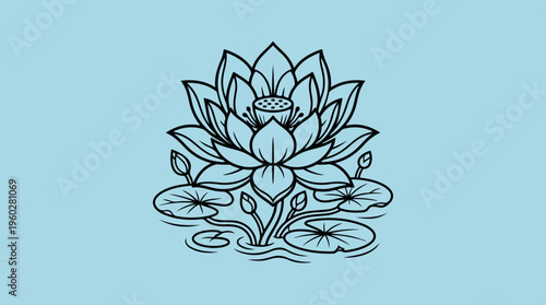 Lotus Flower Line Drawing Art.
