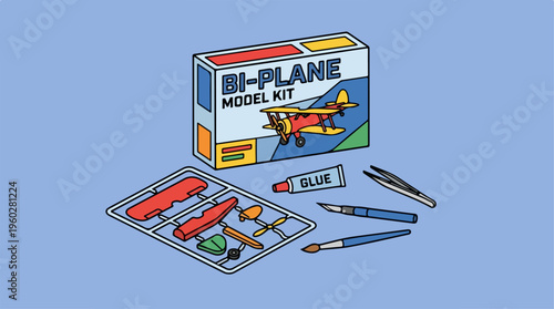 Model airplane kit with tools.