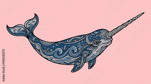 Narwhal Whale Ocean Creature Illustration.