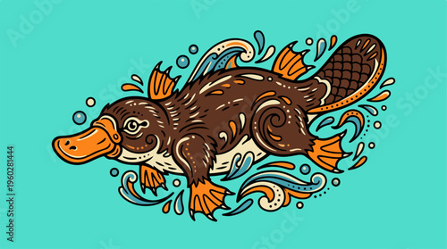 Platypus Swimming in Water.