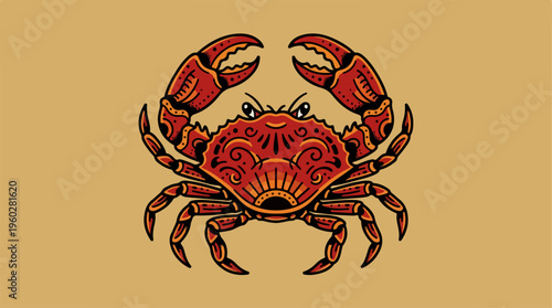 Red Crab Crustacean Side View.