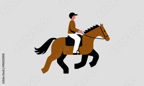 Flat Style Illustration of an Equestrian Rider on a Brown Horse