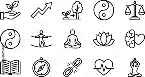 Mental Health Wellness and Personal Growth Icon Set