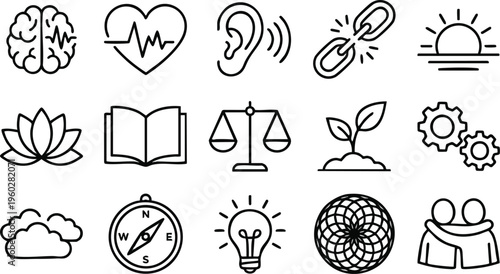 Mental Health and Wellness Line Icon Set for Personal Growth