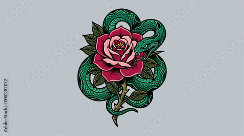 Snake wrapped around red rose.