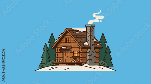 Snowy Log Cabin House.