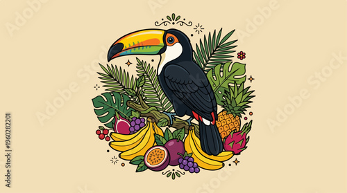 Toucan Bird with Fruit Tropical.
