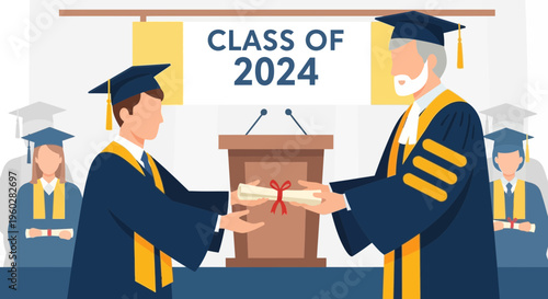 Graduation Ceremony Class Of 2024 Awarding Diploma Certificate