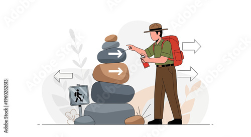 Guide Marking Rocky Trail Directions With Arrows Showing Choices And Pathways