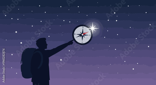 Guiding Light Compass Under Starry Night Sky Journey