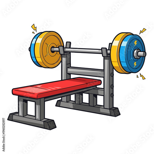 Gym Weight Bench With Barbell And Weights Ready For Workout