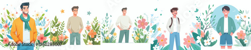 half body vector man standing happy spring mood