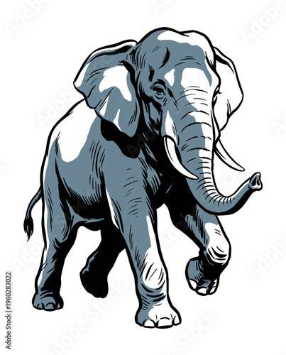 Comic book style elephant illustration on white background