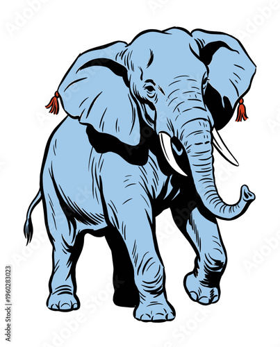 Vintage Style Light Blue Elephant Illustration
