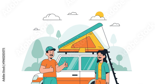 Happy Couple Camping Adventure With Rooftop Tent Expedition