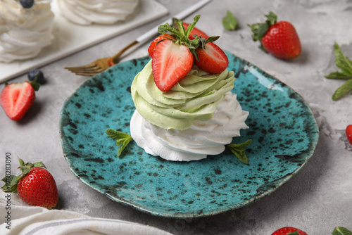 Plate of sweet Pavlova cake...