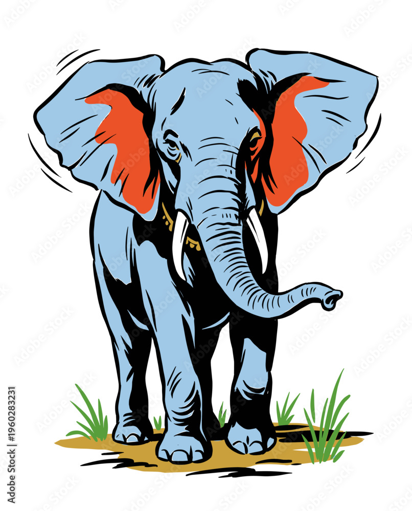 Fototapeta premium Stylized Blue Elephant Illustration in Retro Comic Book Style