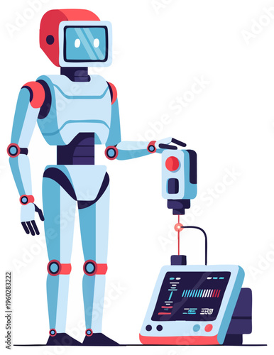 Humanoid Robot Operating Industrial Machine and Laser Interface Vector