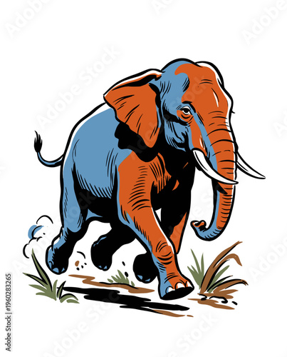 Stylized Running Elephant Illustration in Comic Book Style