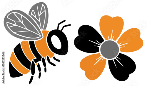 Stylized Vector Illustration of a Honey Bee Flying Towards a Flower