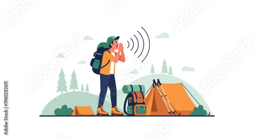 Hiker Calling for Help in Remote Wilderness