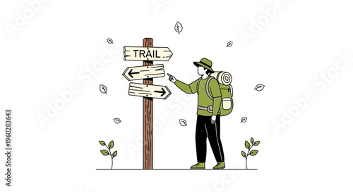Hiker Consults Trail Signpost Choosing Adventure Direction