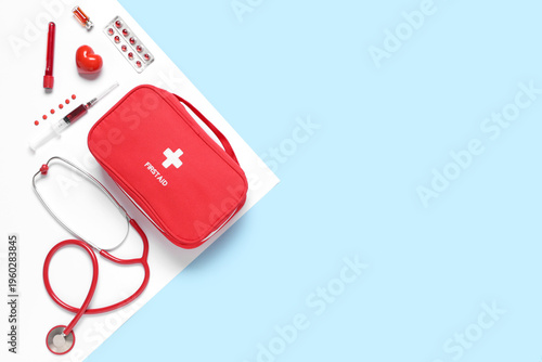 First aid kit with stethosc...