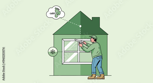 Home Insulation Technician Sealing Window For Energy Efficiency And Reduced Carbon Footprint