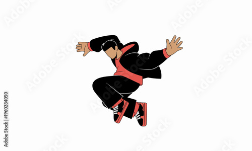 Dynamic Flat Illustration of a Man Performing a Parkour Jump