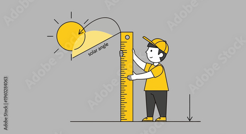 Illustrating Solar Angle Measurement With A Ruler And A Boy