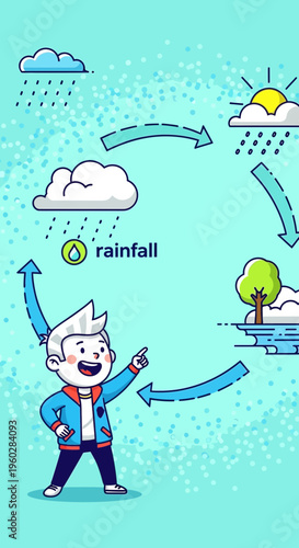 Illustrated Educational Concept of Water Cycle Explained By Cheerful Character