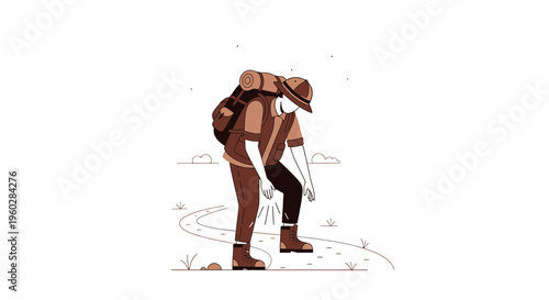 Illustrative Hiker Trekking Through a Minimalist Landscape