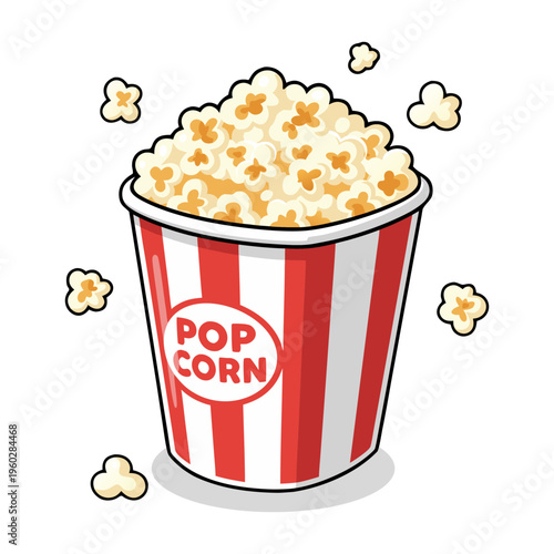 Simple Line Art Popcorn in Striped Container Food Illustration