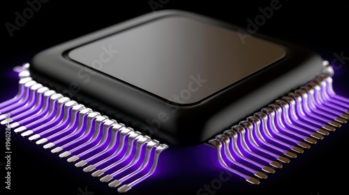 Close-up of a high-tech microchip with glowing connections, symbolizing innovation in electronics and computing.
