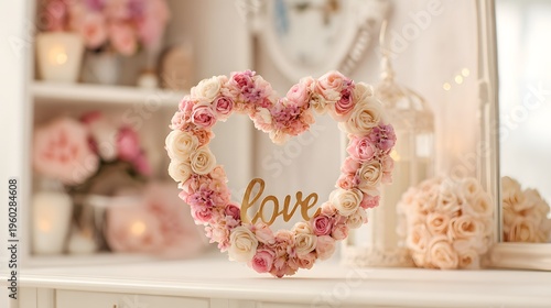 Romantic Heart Wreath with Love Accent, Perfect for Valentines Day Decor.