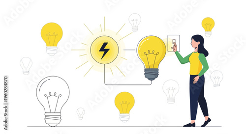 Innovative Idea Lightbulb Energy Switch Woman Concept