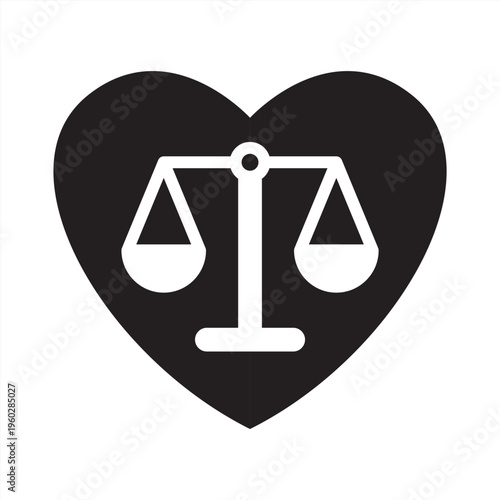 Integrity icon. Heart with scale icon. Outline icon. Symbol of integrity, honesty, ethical balance, justice heart, moral values, fairness, trustworthiness, ethical decision, law ethics, transparent.