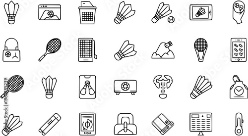 Modern Line Icons Set for Web, Mobile Apps, and User Interface Design. Collection includes Sports, Technology, Office, and Utility Outline Vector Symbols.