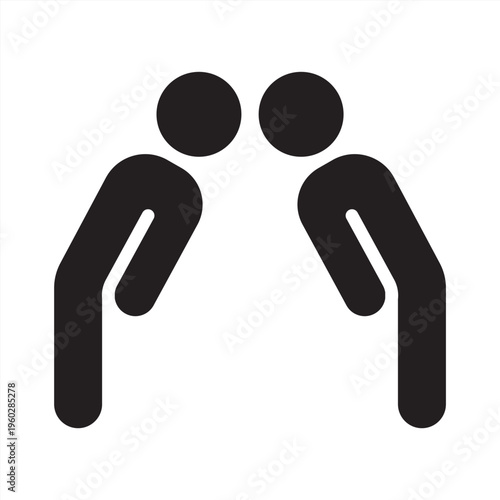Respect icon. Two men bow each other icon. Icon symbol for respect, honor, courtesy, humility, politeness, etiquette, greeting, tradition, appreciation, regard. Vector outline illustration.