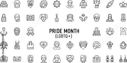 Pride Month LGBTQ Icons: Diversity, Love, Community, Inclusion, Celebration Vector Set