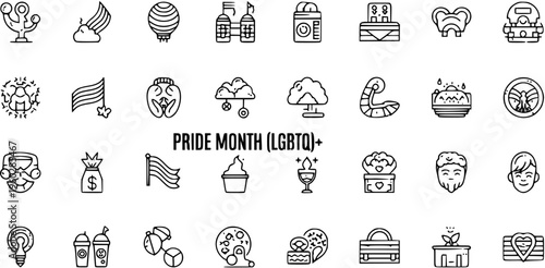 Pride Month LGBTQ Icons: Rainbows, Flags, Hearts, People, Food  More for Celebration