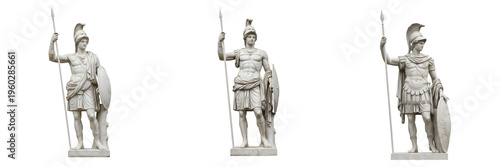 Cuadro en lienzo Ancient Greek Warrior Statue, Classical Marble Sculpture of Spartan Soldier with Spear and Shield, Hellenistic Art, Museum Replica, Mythological Figure, Isolated On White