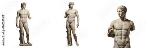 Canvas Print Collection of Full-Body Classical Marble Statues, Greco-Roman Athletic Male Figures, Hellenistic Art Museum Replicas, Ancient Hero Sculptures, Isolated On White
