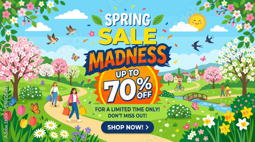 Spring Sale Madness Banner Offering Up to 70% Off