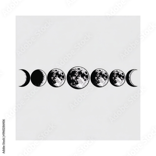 Grayscale depiction of the eight phases of the lunar cycle