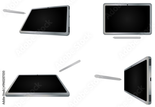 Ilustración de Tablet con lápiz óptico. Conjunto de iconos de tecnología con colores degradados. Vector para sitio web, app, folleto y otros.