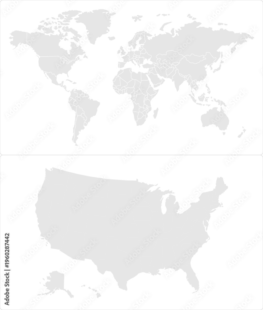 Fototapeta premium Global World Map with United States Map Detailed Borders