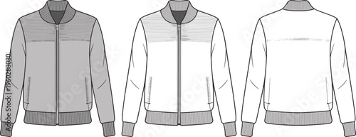 Foto Men’s bomber jacket flat vector, front and back technical illustration