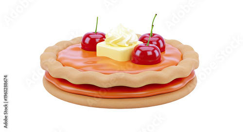 3D Render of a Stacked Cookie with Orange Filling, Cherries, and Cream