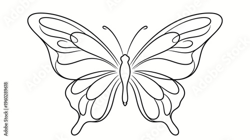 Beautiful Butterfly Outline Drawing for Kids Art, Isolated White Background